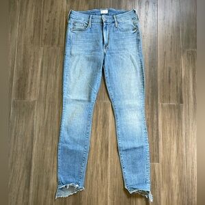 MOTHER Light Blue Cropped Jeans with Frayed Hem
